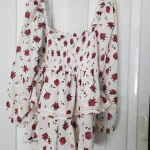 ARULA Floral Smocked Peplum Blouse - Rose Print